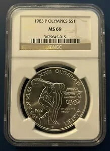 1983-P LA オリンピック円盤投げ 1 ドル、NGC MS 69 記念銀ドル