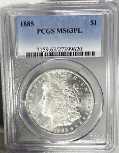 BU 1885 モーガン シルバー ダラー PCGS MS63PL 超派手＆白!! KCHA(3)