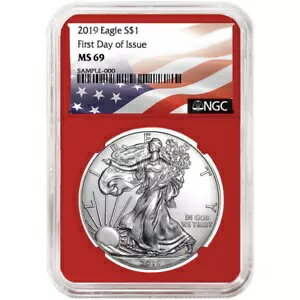 2019 $1 アメリカン シルバー イーグル NGC MS69 FDI フラグ ラベル レッド コア