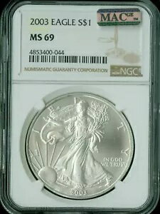2003 シルバー イーグル 1 オンス $1 NGC MAC MS69 PQ 2 番目に最高級のレジストリー MAC スポットレス*