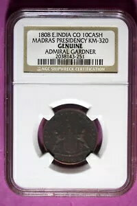 1808 NGC 本物のアドミラル ガードナー 東インド会社 10 現金銅貨 #B45108