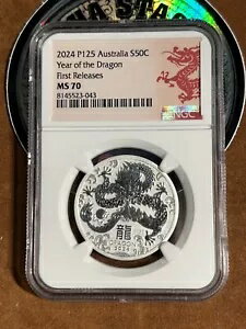 2024 オーストラリア ルナー シリーズ III ドラゴン年 1/2 オンス シルバー コイン NGC MS 70(3)
