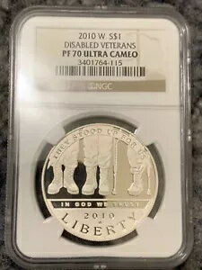 2010 W $1 障害退役軍人シルバー記念プルーフ ドル NGC PF70 ウルトラ カム