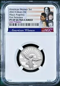 2022 S シルバー NGC アメリカン レディース マヤ アンジェロウ クォーター プルーフ コイン PF 69 FR