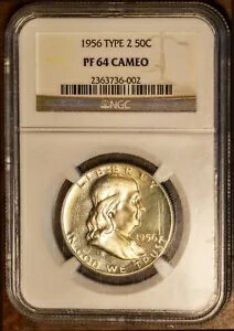 1956 タイプ 2 シルバー フランクリン ハーフダラー PF 64 カメオ NGC # 2363736-002 + ボーナス(3)