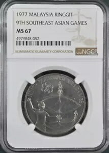 マズマ *N1378 NGC マレーシア 1977 $1 第 9 回東南アジア競技大会コイン MS67