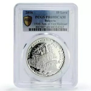 ブルガリア 10 レバ 最初の鉄道 150 周年鉄道列車 PR69 PCGS Ag コイン 2016