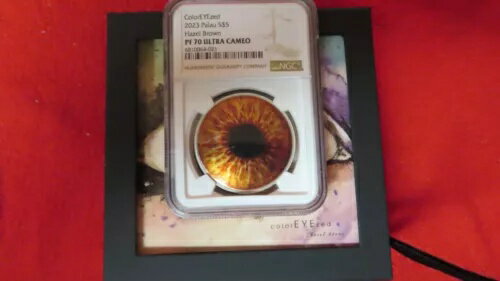 2023 パラオ 1 オンス 999 シルバー $5 ColorEYEzed ヘーゼル ブラウン プルーフ NGC PF PR 70