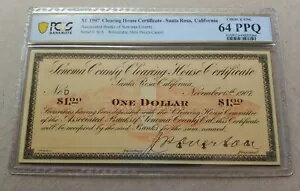 1907 年パニック スクリップ - カリフォルニア州サンタローザ - 1 ドルのソノマ郡手形交換所証明書