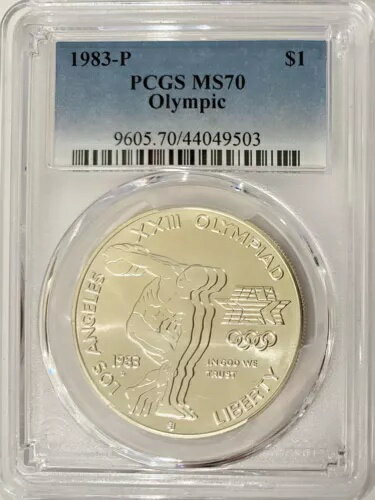 1983-P $1 ドル シルバー オリンピック円盤投げ PCGS MS-70