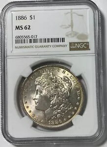 1886 モルガンダラー (#16863) NGC MS62 lite obv ゴールドトーン。フレッシュホルダー。(3)