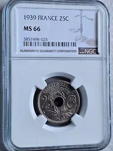 フランス 25 サンタイム 1939 NGC MS 66