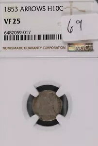 1853 着席シルバー ハーフダイム 矢付き NGC VF-25 #9-017