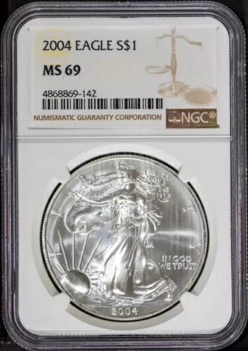 2004 $1 シルバー アメリカン イーグル MS 69 NGC # 4868869-142 + ボーナス(3)