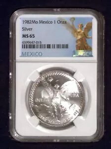 1982 モ メキシコ 1 オンザ | NGC MS65 |999 シルバー 1オンス コイン |メキシコ料理 オンザ、プラタ ..