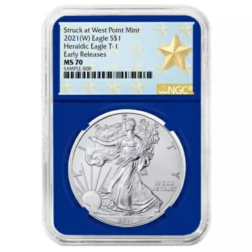 2021 (W) $1 タイプ 1 アメリカン シルバー イーグル NGC MS70 ER ウエスト ポイント スター ラベル ブラック...