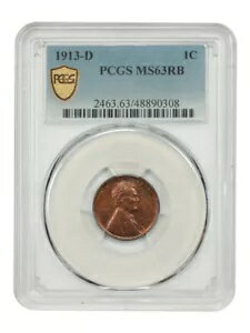 1913-D 1C PCGS MS63RB - リンカーン セント (ウィート リバース)