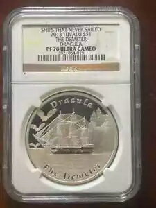 ツバル シルバー 1$ 2013 年 ドラキュラ デメテル ハロウィン船 PCGS PR70