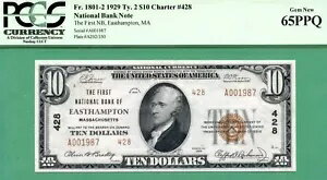 ファンシーイヤー 1987 シリアル - 1929 $10 NBN - 第一ナット銀行イーストハンプトン - PCGS GEM 65