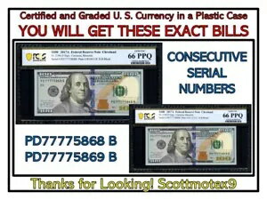 TWO 2 $100 2017A PCGS 'Gem UNC 66 PPQ'??Fr. 2190-D??連続#s ??クリーブランド??(3)