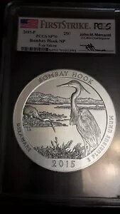 2015 P ボンベイ フック NP 5 オンス シルバー ATB 25c PCGS SP70 ファースト ストライク メルカンティ..