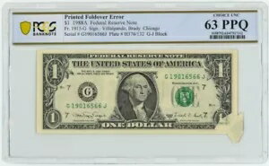 FR #1915-G $1 1988A FRN 印刷フォールドオーバー エラー Ch Unc 63 PPQ PCGS 947695-33(3)
