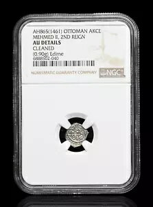オットマン。メフメト2世「征服者」AH 855-886。シルバーアクチェ、NGC AU 詳細
