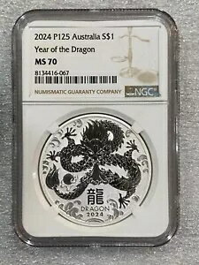 2024 オーストラリア シルバー 旧暦の辰年 .9999 ファイン 1 オンス $1 コイン NGC MS70