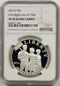 2014-P 1964 年公民権法 $1 NGC PF 69 UCAM 記念銀ドル