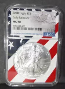 New Flag Core 2018 American Silver Eagle $1 MS 70 NGC 早期リリース