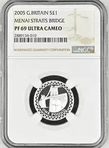 (TOP POP) 2005 英国 シルバー ?1 メナイ海峡ブリッジ プルーフ NGC PF 69