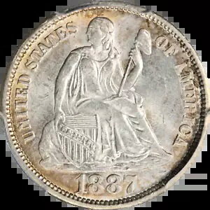 1887-P シーテッド リバティ ダイム PC