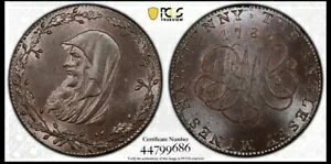 グレートブリテン ウェールズ アングルシー島。銅 1/2 ペニー トークン、1788。PCGS MS64 BN D&H279