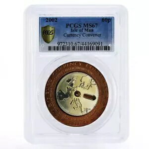マン島 60 ペンス通貨コンバータ現金取引 MS67 PCGS バイメタル コイン 2002