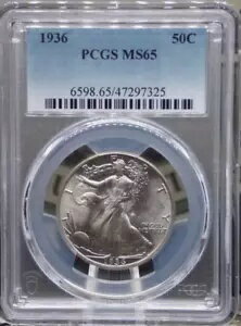 :1936-P 50C ウォーキング リバティ ジェム BU PCGS MS65 (FSTB) レア ブラスト ホワイト ハイグレード