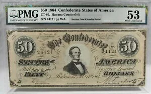 1864年 $50 CT-66 南北戦争南軍の偽紙幣貯蔵庫 PC-184
