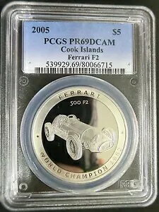 クック諸島 2005 フェラーリ F2 PCGS PR PF 69 .925 シルバー $5 スポーツカー レーシング HOT