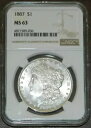 1887 モーガン 1 ドル銀貨 NGC MS63 背面ライトトーニング