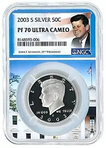 2003 S ケネディ シルバー ハーフダラー NGC PF70 ウルトラ カメオ ホワイト ハウス ピクチャー コア