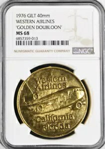 1976 年ウエスタン航空「ゴールデン ダブロン」トークン - MS68 NGC - メダル、カリフォルニア州からフロリダ行き