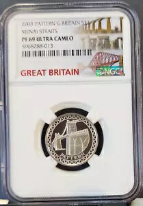 2003年 イギリス シルバー 1ポンド パターン メナイ海峡 NGC PF 69 ウルトラ カメオ