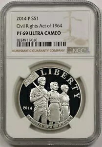 2014-P 1964 年公民権法 モダン シルバー 記念 $1 PF 69 UCAM NGC