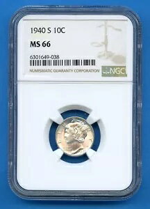 1940 S NGC MS66 マーキュリー ダイム 10c 米国造幣局銀貨 1940-S MS-66