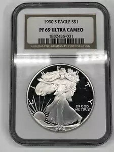 1990-S プルーフ シルバー イーグル NGC PF-69 ウルトラ カメオ(3)