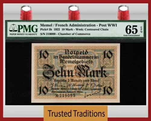 TT PK 5b 1922  / 켡Υե󥹴 10 ޡ PMG 65 EPQ GEM UNC.