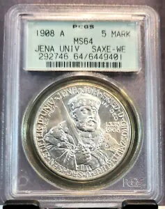 1908 ドイツ シルバー 5 マーク サックス ワイマール アイゼナハ イエナ大学 PCGS MS 64 レア