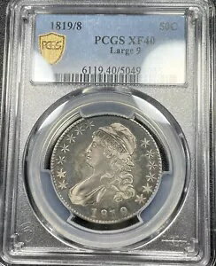 1819/8 キャップド バスト ハーフダラー ラージ 9 PCGS XF40 極細