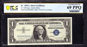 1957 ǯ $1 Сʾ ̲ FR.1620 QA ֥å PCGS B SUPERB 69 PPQ