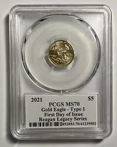 2021 $5 ゴールド イーグル PCGS レーガン レア タイプ 1 GAUDENS デザイン ファースト FDOI MS70 # IMG 3