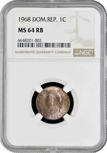 ドミニカ共和国 1 センタボ 1968、NGC MS64 RB、「共和国 (1937 - 2023)」